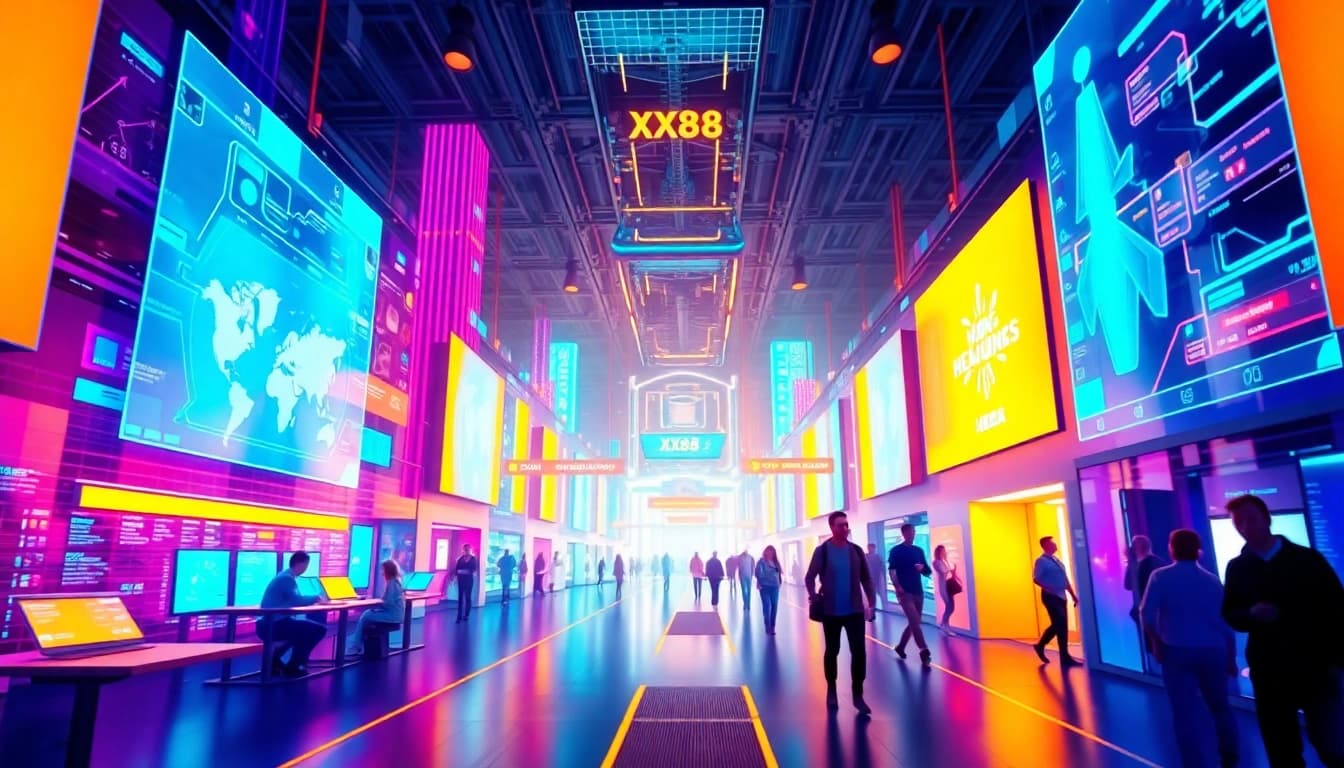 Vibrant digital landscape depicting the XX88 theme with futuristic technology and energy.