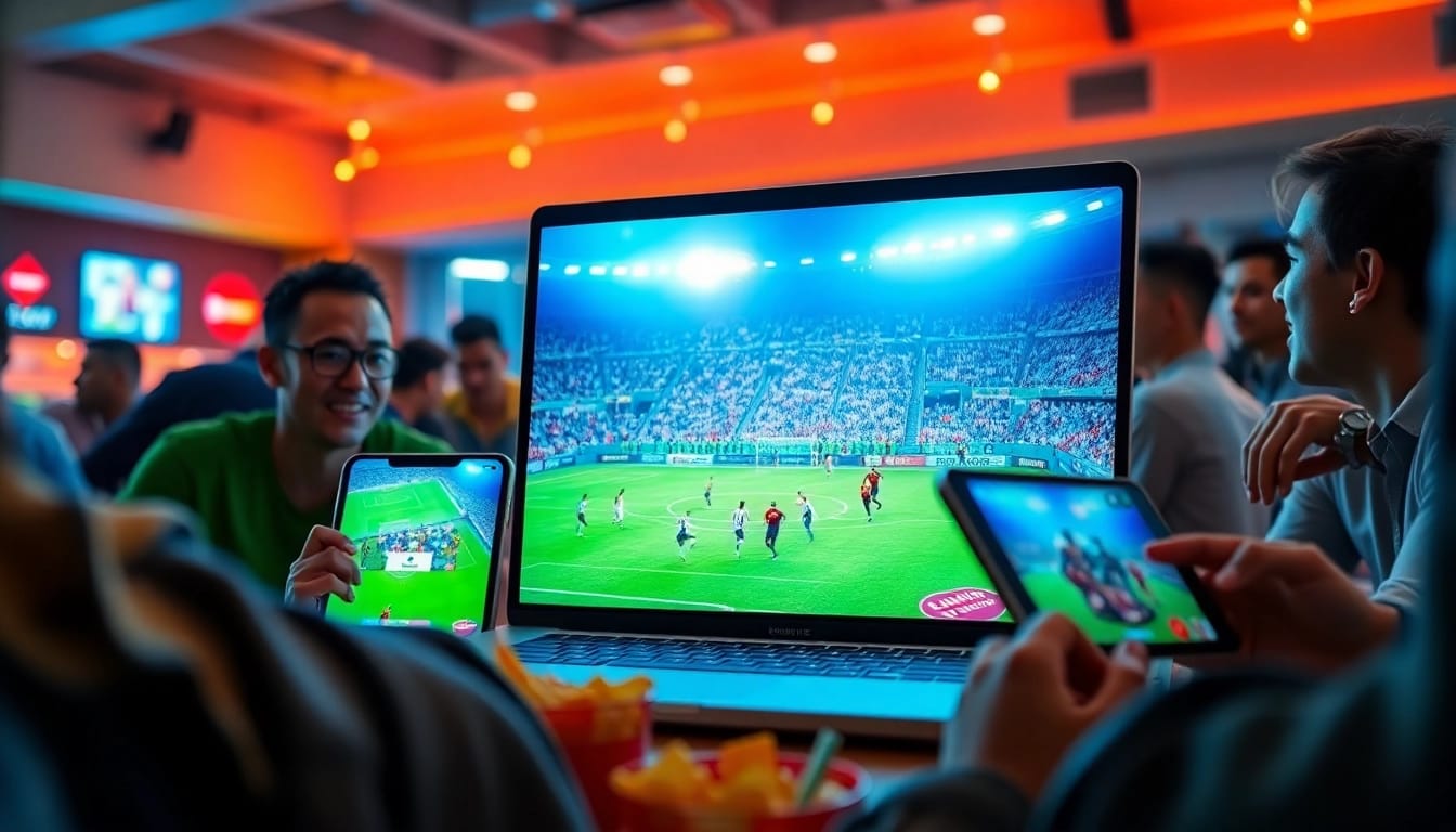 Cakhia TV trực tiếp bóng đá live stream with engaged fans enjoying the game on devices