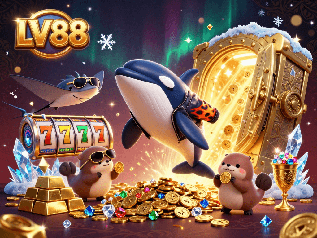 Experience thrilling moments with LV88 as an orca, stingray, and sea otters enjoy jackpot fun together.