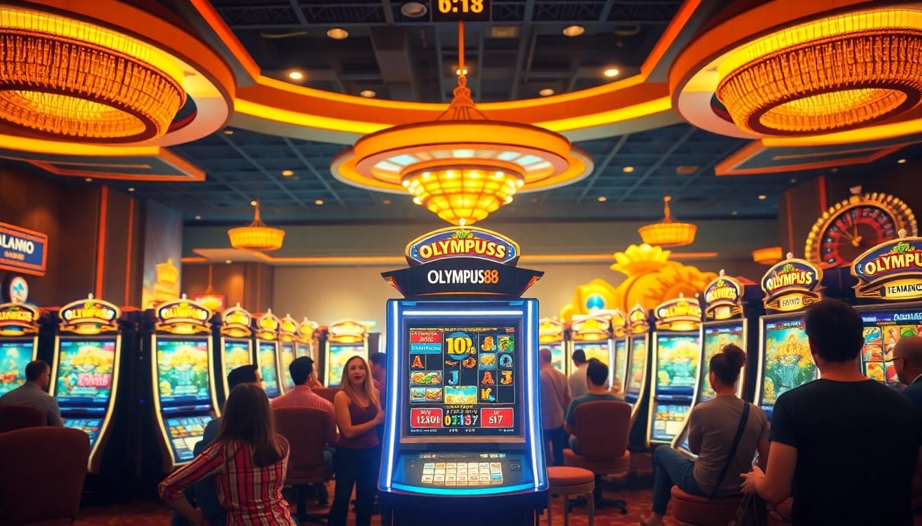 OLYMPUS88 slot machine attracting excited players in a luxurious casino setting.
