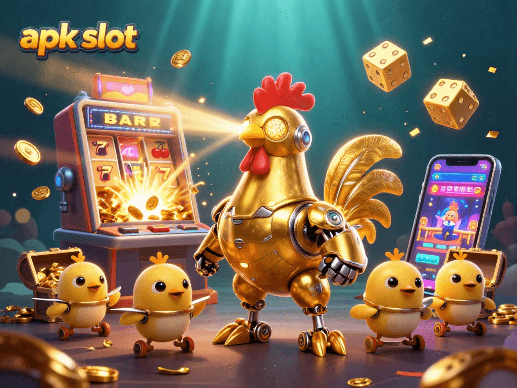 Engage with the thrilling apk slot experience featuring a vibrant scene of golden rooster and thrilling casino elements.