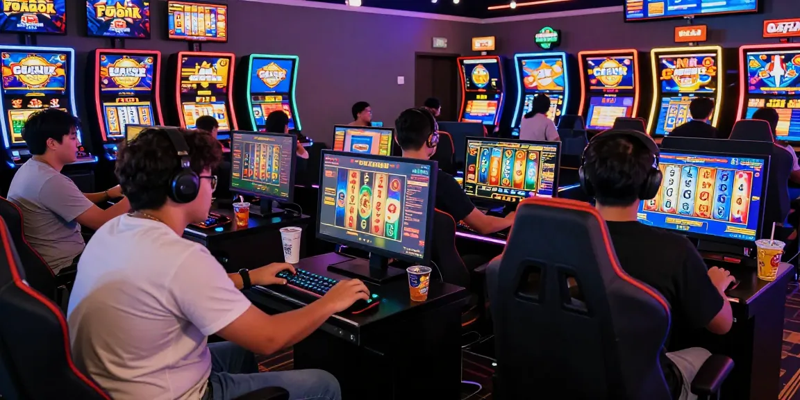 Exciting scene of players enjoying slot gacor games in a lively online casino.
