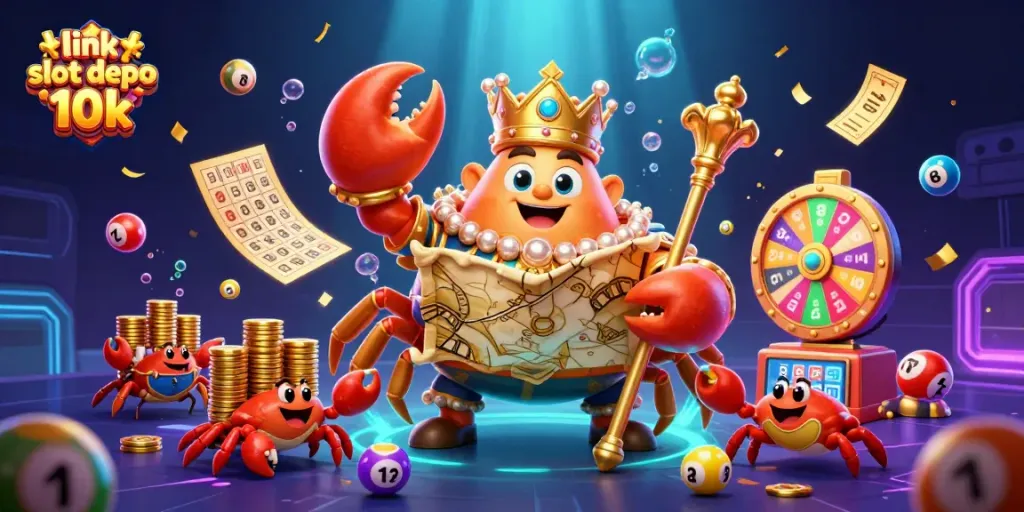 Engage in exciting gaming with link slot depo 10k; a vibrant scene filled with lottery elements and golden chips.