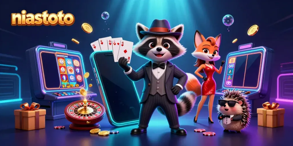 Rasakan keseruan permainan niastoto dengan raccoon bersuit dan teman-temannya yang siap beraksi di kasino virtual.