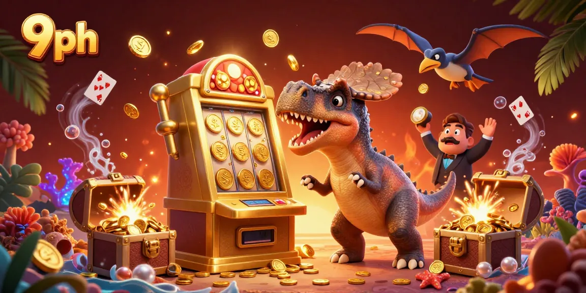 Experience the thrill of winning at 9ph with golden coins erupting from a jackpot slot machine.