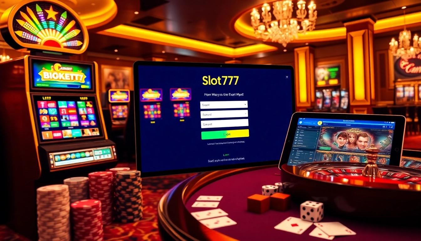Experience the thrill of online gambling with slot777 login at an elegant casino.