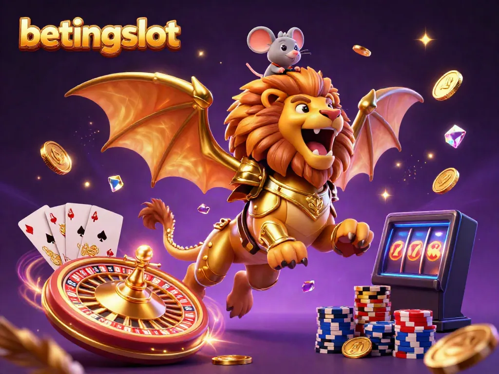 Menyaksikan betingslot dalam aksi dengan makhluk kejiwaan berkepala singa yang menakjubkan di tengah koin emas melayang.