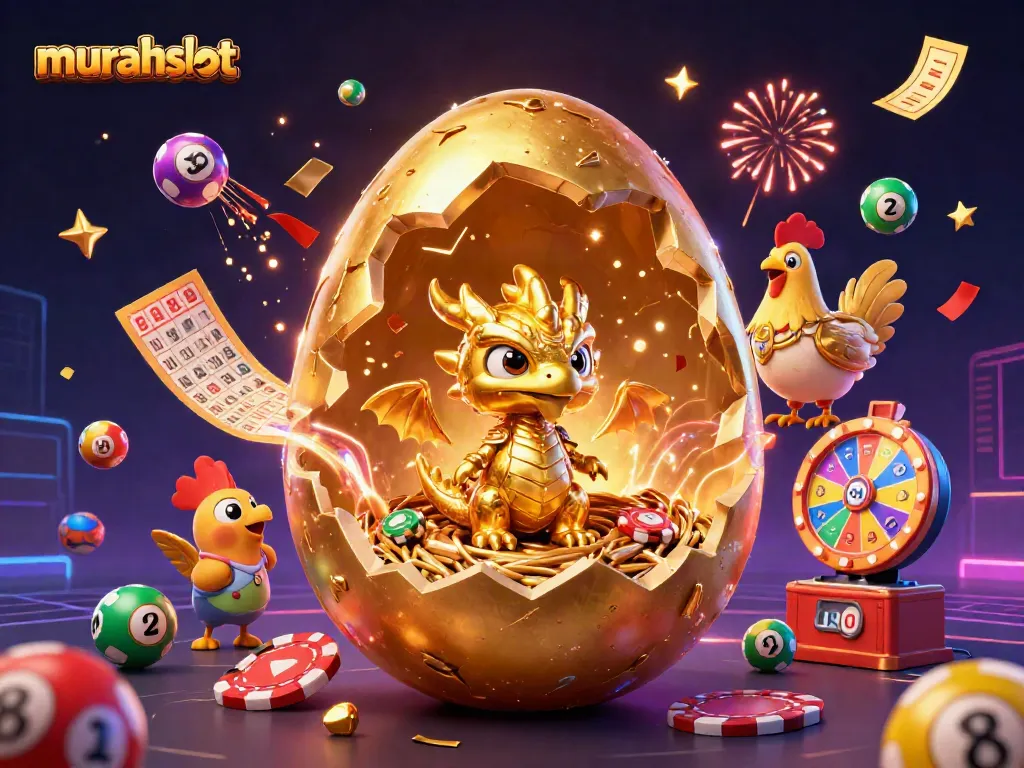 Win big at murahslot with a golden baby dragon and poker chips in an exciting 3D casino scene.