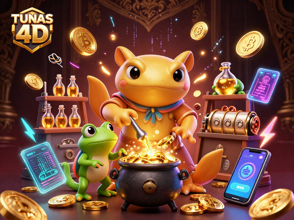 Experience thrilling gameplay at TUNAS 4D with a dynamic scene of alchemists turning metals into gold.