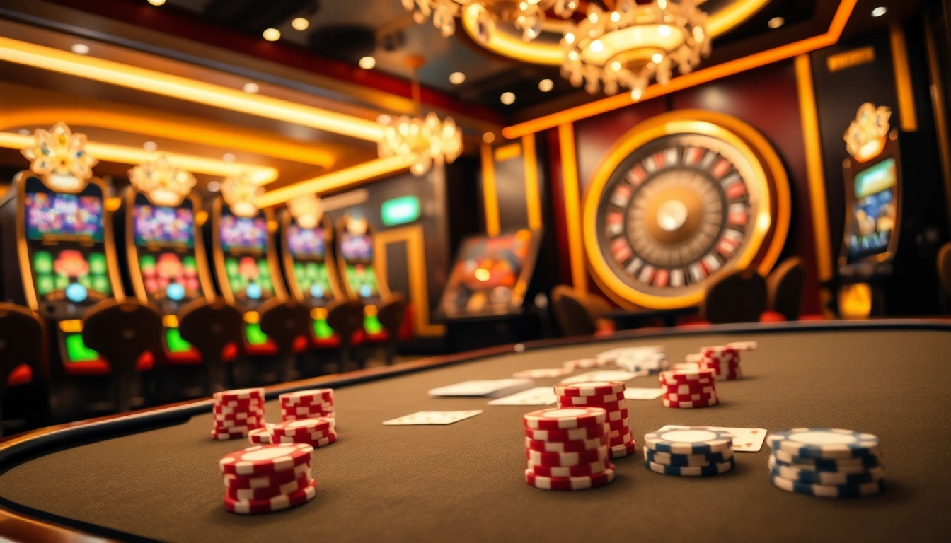 Embark on a thrilling gaming experience at tr88 casino featuring vibrant poker chips and roulette.