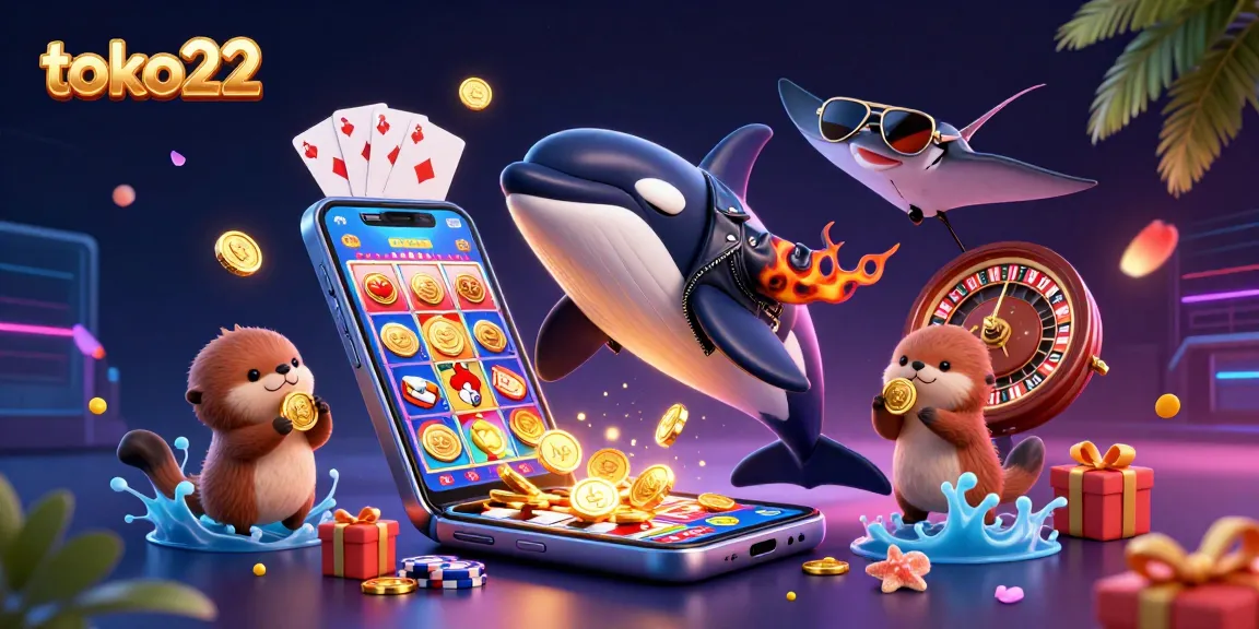 Engage with exciting gaming thrills at toko22, featuring winning sea creatures and vibrant casino symbols.