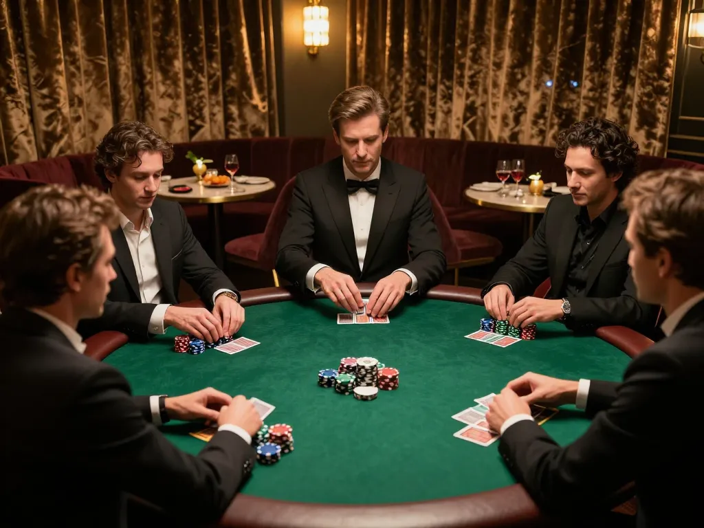 hi88 poker players strategizing during an exclusive game with chips stacked high