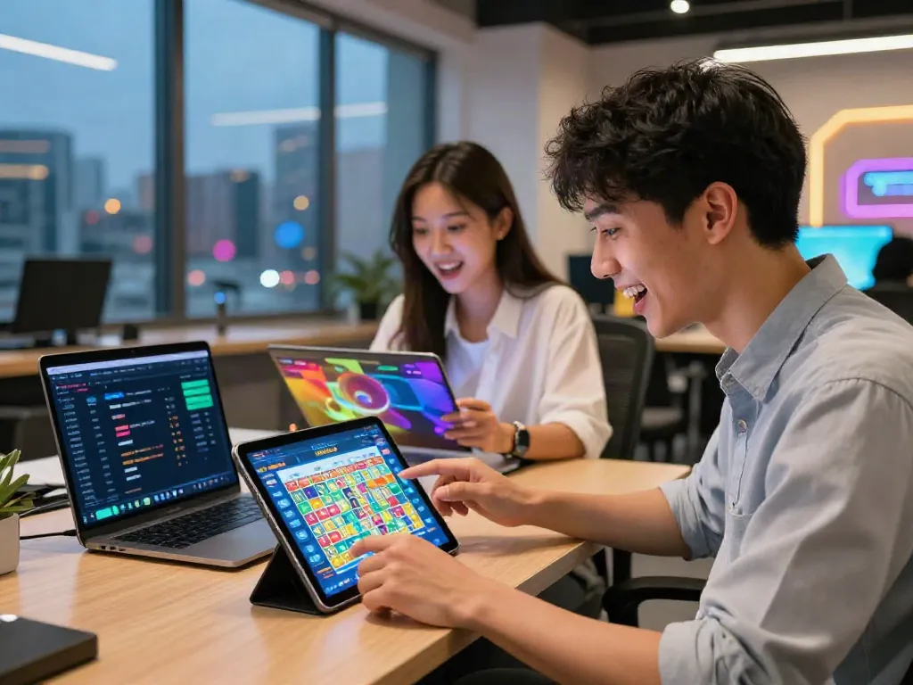 Players enjoying the AHHA4D Toto Lotto 4D platform in a dynamic gaming environment, highlighting engagement and excitement.