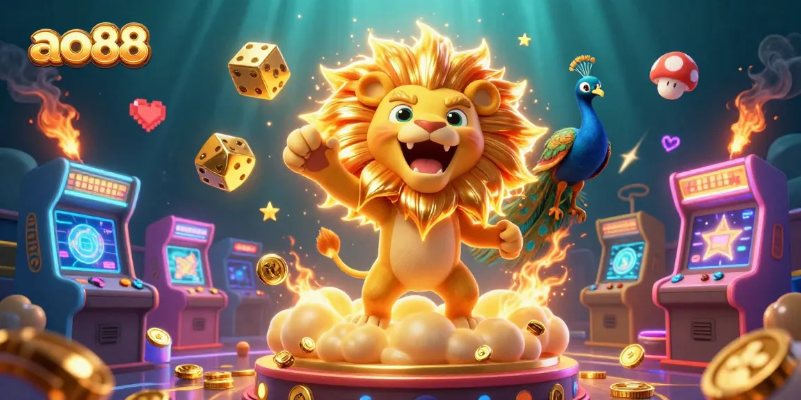 Experience the thrill of ao88 with vibrant gaming visuals showcasing a roaring lion and dice in a dynamic casino scene.