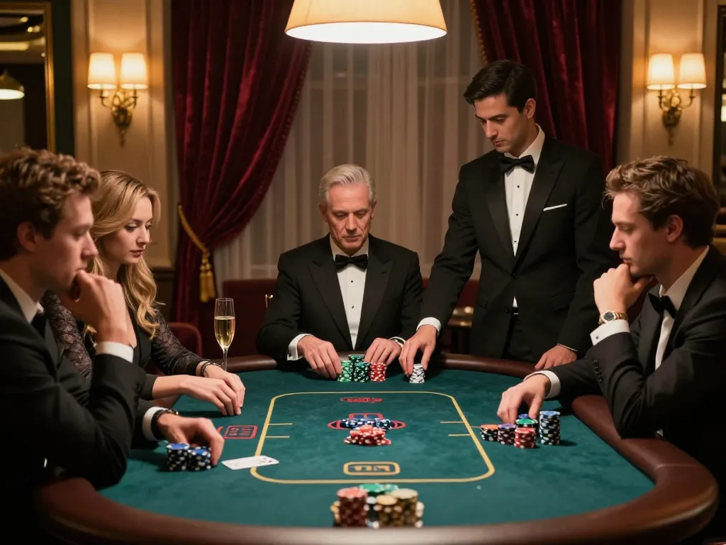 Experience high-stakes gameplay at Go99 in a luxurious VIP poker setting surrounded by players.