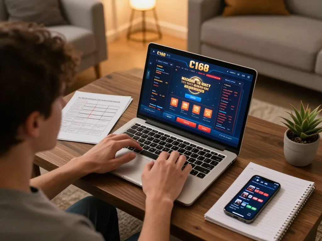 C168 player engaged in online casino gaming, focusing on strategy and gameplay