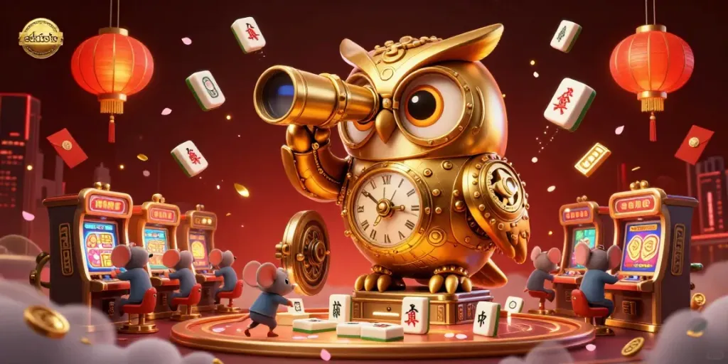 Engage with edatoto's thrilling casino experience featuring a golden owl, vibrant decorations, and energetic gameplay.