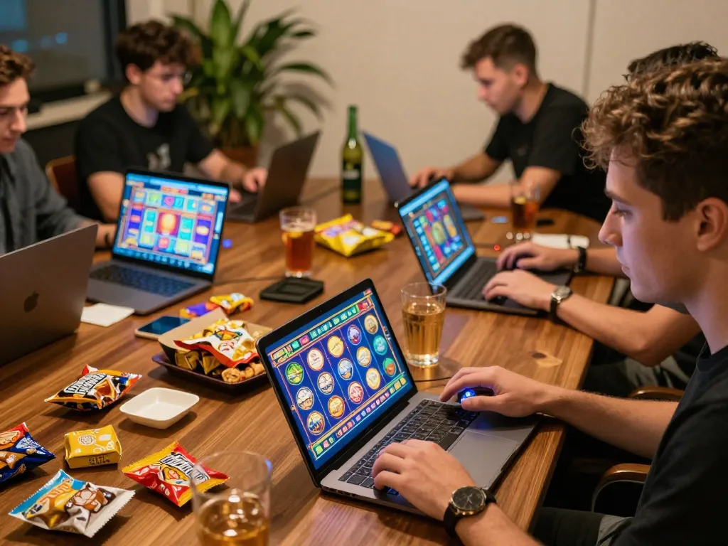 Engaged players enjoying online casino games with tg88 on their screens, showcasing a lively gaming atmosphere.
