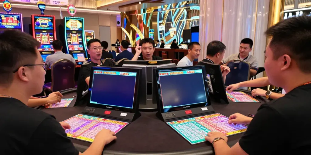 Suasana perjudian Macau dengan pemain antusias memantau hasil data macau di layar.