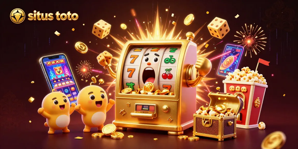 Slot toto mengguncang jackpot dengan mesin slot dan simbol berkilau di sekitarnya