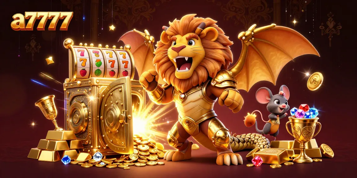 A7777 captures the excitement of magical casino adventures with golden treasures and slot reels.