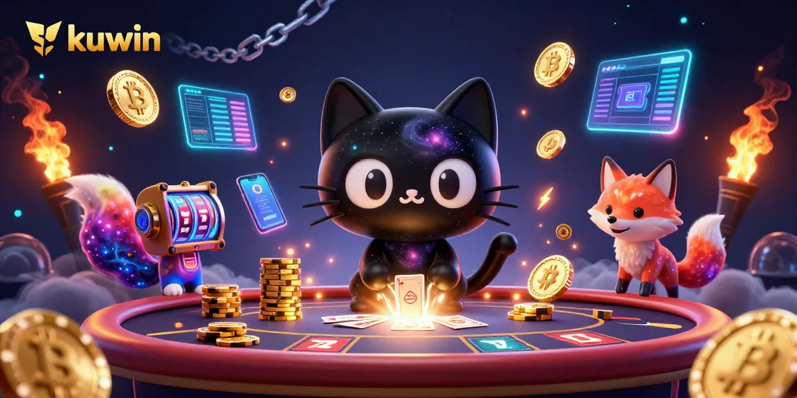 Kuwin's cosmic casino experience with a black hole cat and a nebula fox winning golden chips.