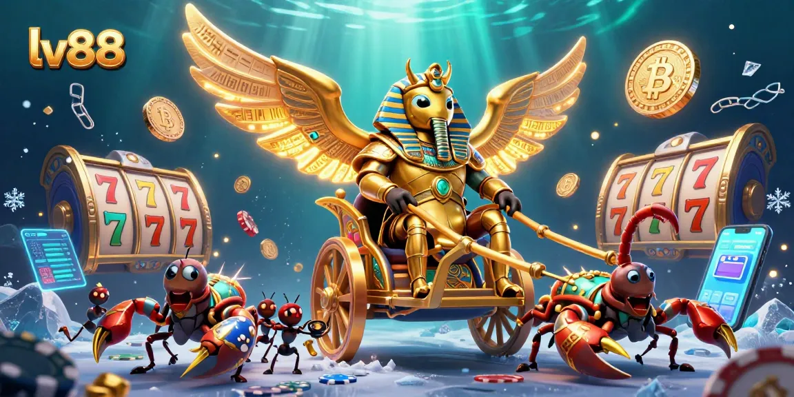 Experience thrilling gameplay at lv88 with the exciting scene of a golden scarab beetle amidst casino elements.
