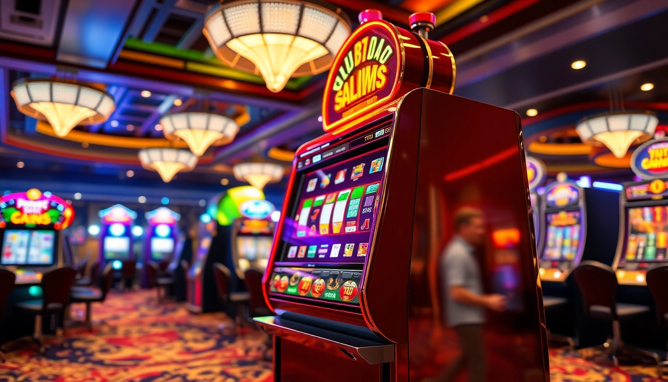 Pengunjung bermain slot di mesin slot yang berkilau di kasino yang ramai.