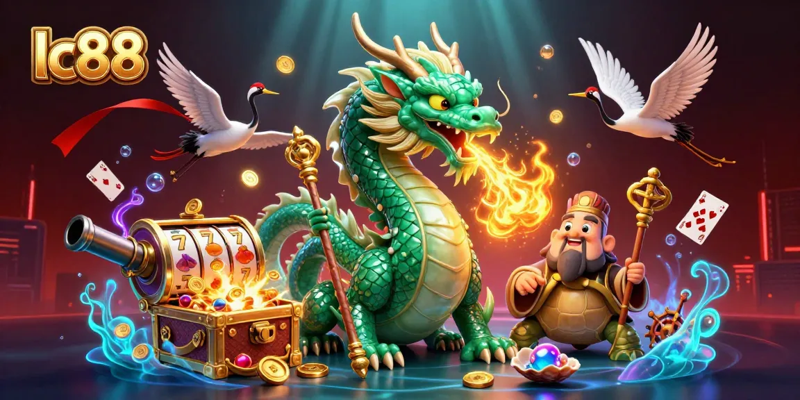 Engage with lc88's vibrant gaming atmosphere, featuring an emerald jade dragon and underwater treasures.