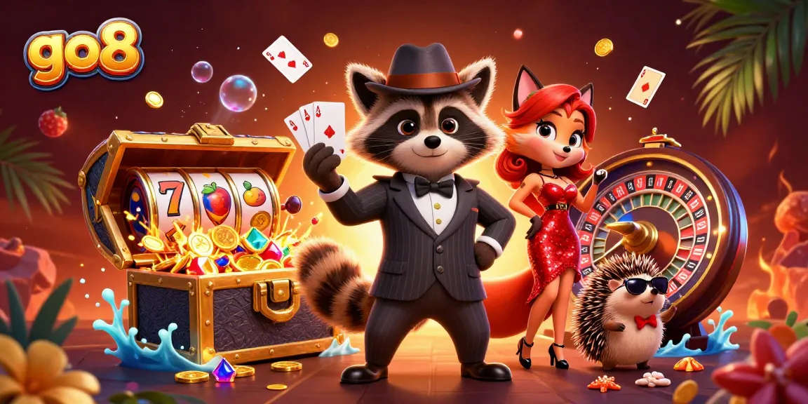 Join go8 for thrilling casino action with a royal flush, vibrant slots, and charming characters!