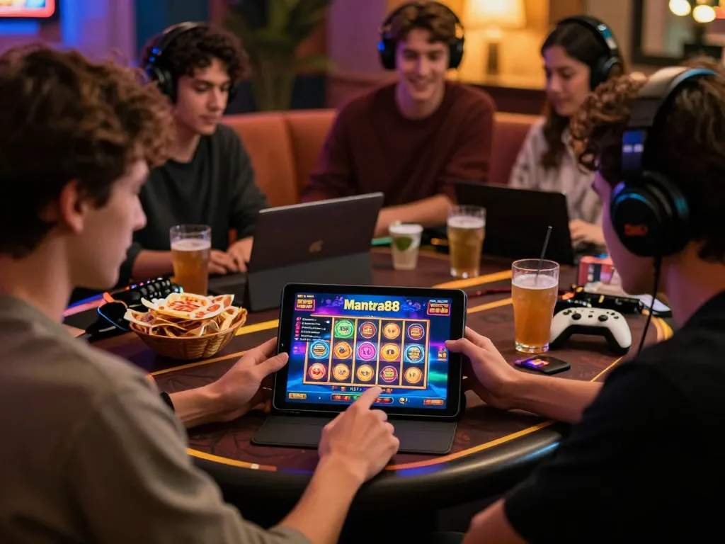 Engaged user logging into mantra88 for a vibrant online gaming experience with colorful graphics
