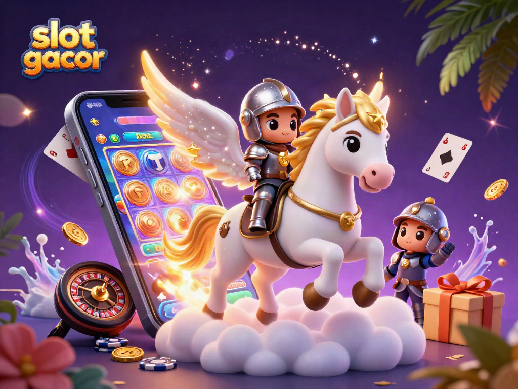 Slot gacor menyajikan pengalaman bermain slot yang menarik dengan karakter kuda dan ksatria di latar belakang yang magis.