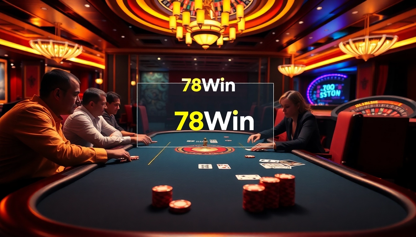 Play poker at 78Win's high-stakes table, featuring vibrant chips and playing cards.