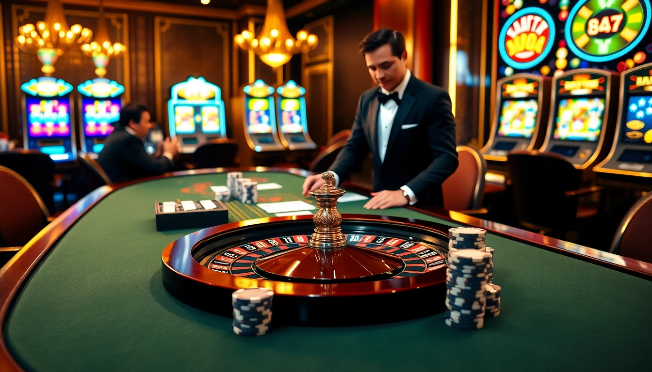 Experience high-stakes gaming with NA777, featuring an elegant casino table and professional dealer.