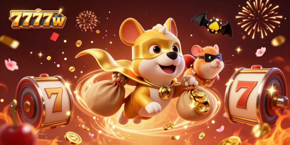 Join the excitement at 7777w with a 3D superhero dog and hamster as they win big with spinning slot reels.