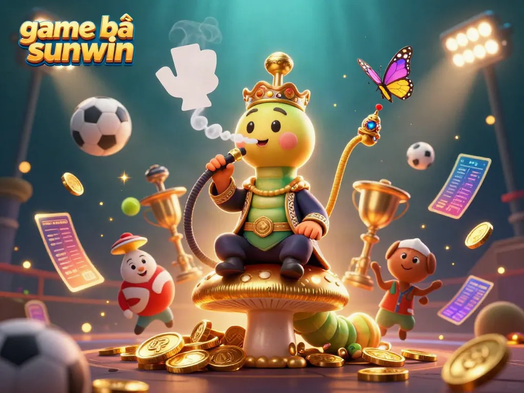 Win exciting rewards in game bài sunwin with a vibrant 3D scene of whimsical characters and gambling elements.