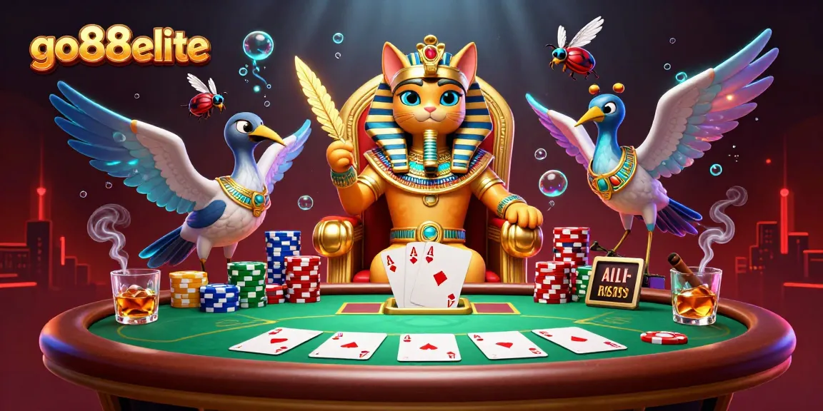 Win big at go88elite with a vibrant casino scene showcasing poker elements and dynamic characters.
