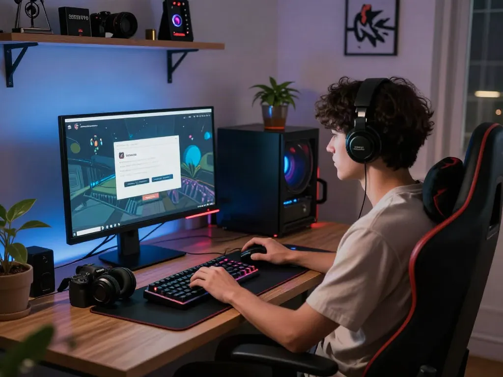 Login to Seributoto in a cozy home office with engaging gaming setup.