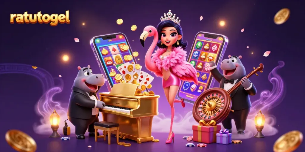 Experience the thrill of ratutogel with vibrant casino elements and lively characters.