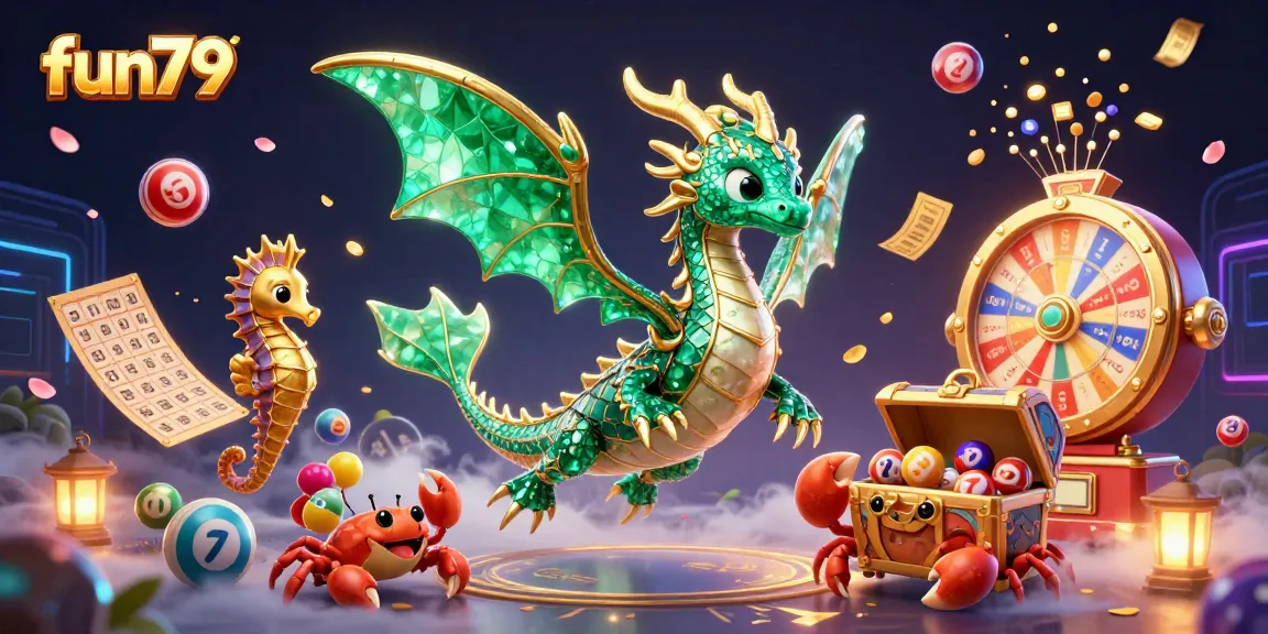 Engage in thrilling fun79 casino adventures with live lottery balls and a vibrant sea dragon illustration.