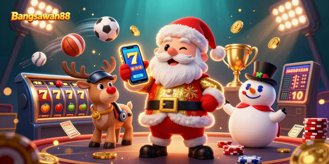 Bangsawan88 thrills gamblers with vibrant 3D casino illustration showcasing jackpot slots and exciting sports betting elements.