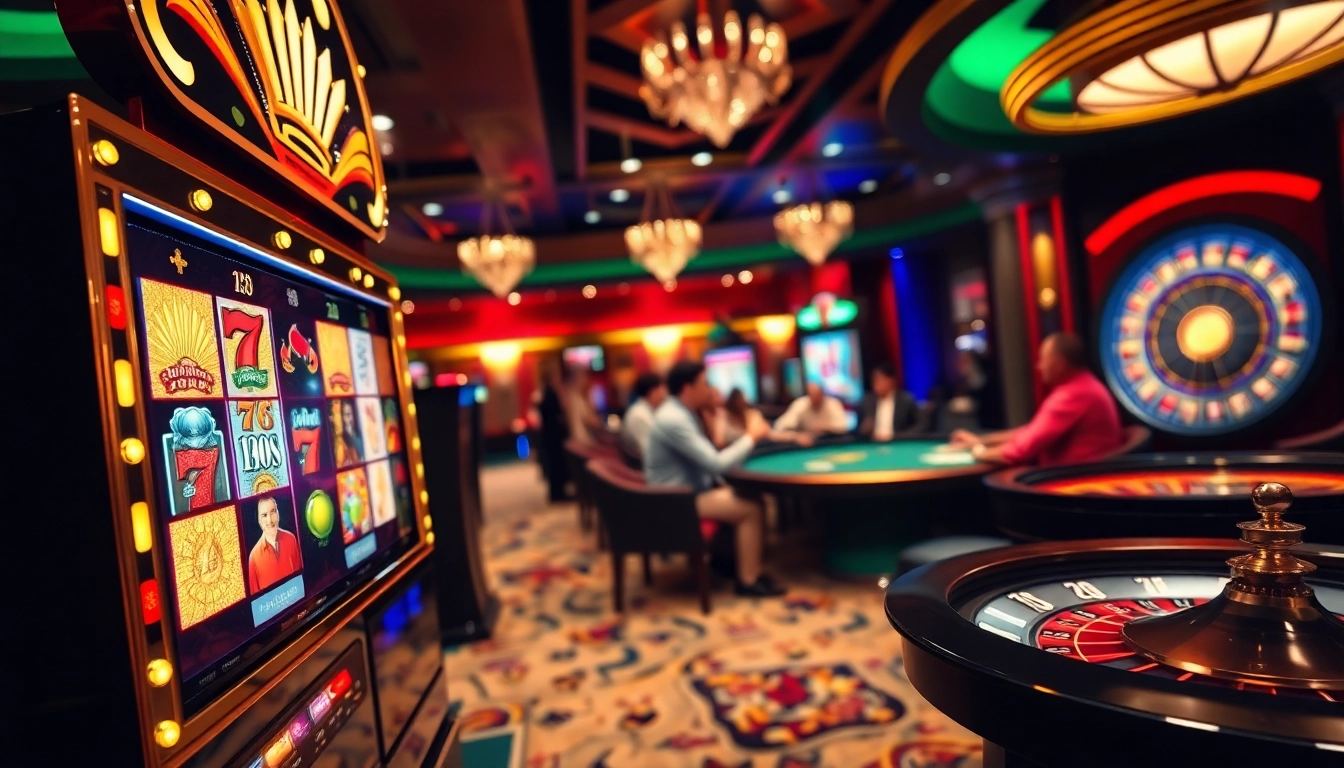 Nikmati permainan yang mendebarkan dengan emastoto di kasino yang ramai dengan mesin slot berwarna-warni.