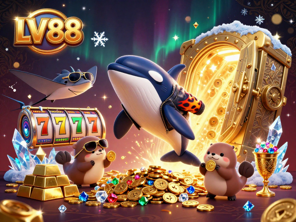 Experience thrilling moments with LV88 as an orca, stingray, and sea otters enjoy jackpot fun together.