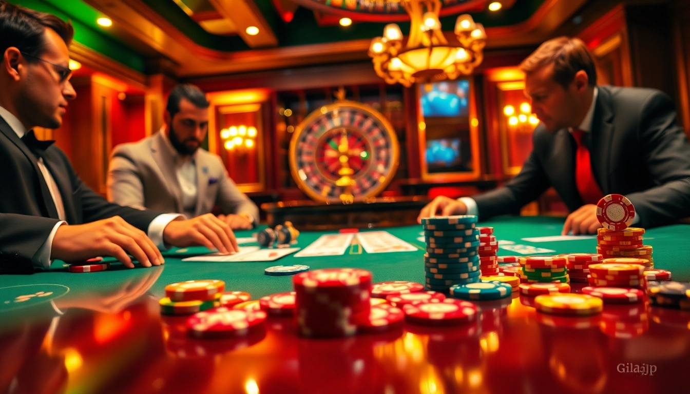 Intense poker play at a high-stakes table highlighting gilajp strategy and excitement.