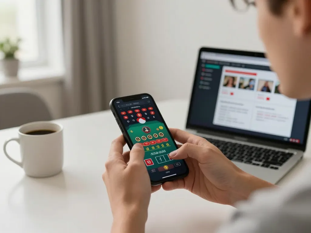 Engaged player using smartphone for mobile gambling at https://c168b.com/ showcasing interactive blackjack game.