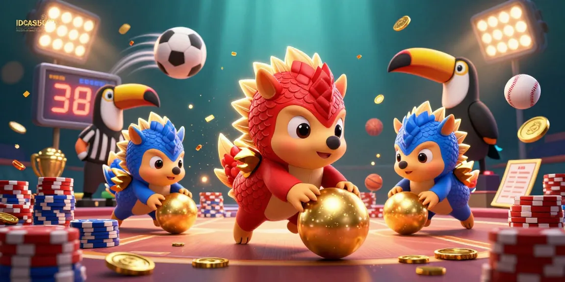 Experience thrilling gameplay at IDCASH88 with interactive pangolins bowling through poker chips in a vibrant 3D casino scene.