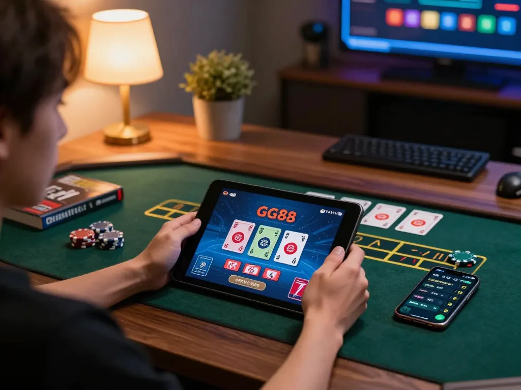 Engaging moment on https://gg88se.com/ with a user playing online live dealer games in a cozy home environment.