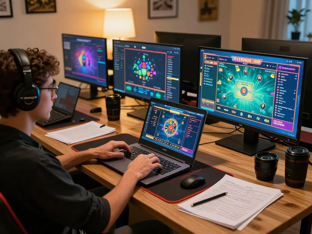 Engaging in online gaming at home using B66 with a laptop showing live dealer action