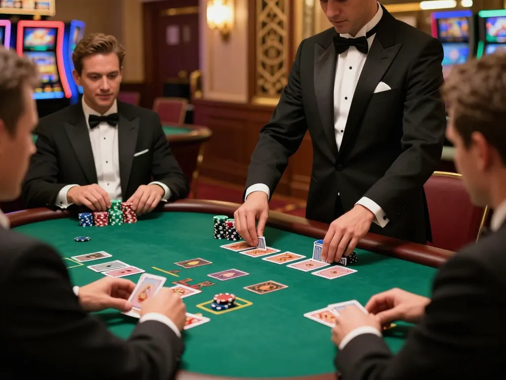 Players place bets at a blackjack table tại ok365, engaging in high-stakes gameplay