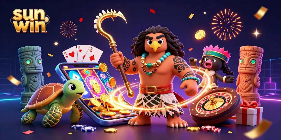 Experience the sun win excitement with vibrant slot games and colorful casino elements in a captivating 3D illustration.
